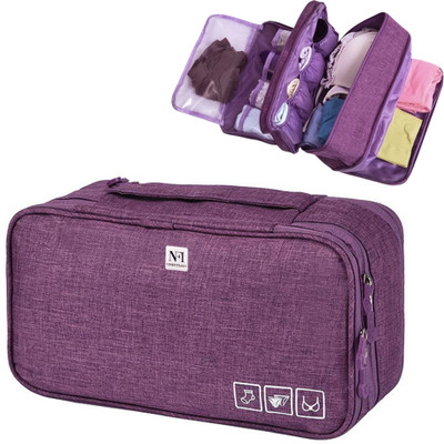 NFI essentials 3 Layer Lingerie Organizer Bag Portable Travel Storage Pouch for Bra, Underwear(Purple)