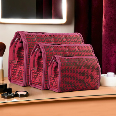 KUBER INDUSTRIES Self 3 Chain-Design Adjustable Pouch Makeup Bag|Set of 3|Maroon(Maroon)