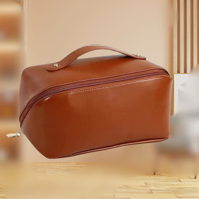 Vervita Waterproof PU Leather Travel Makeup Organizer Bag for Women(Brown)