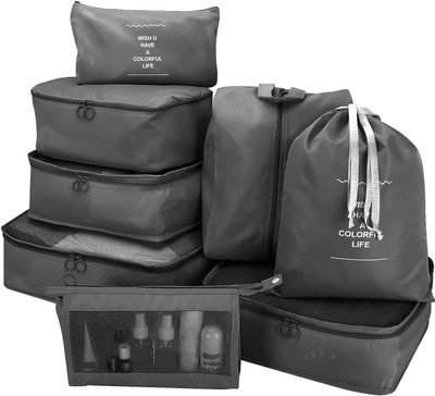 Eopzo 8 Pcs Travel Organizer Pouch Packing Cubes for Travel Clothes Space Savers Bags(Black)