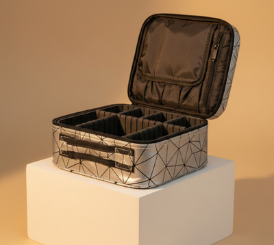 el syco Professional Makeup Cosmetics Storage Bag/Pouch with Adjustable Compartment(Silver)