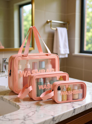 Aepigo Aepigo Travel Cosmetic Bag Clear Makeup Pouch Set Travel Toiletry Wash Bag For Women Travel Toiletry Kit(Pink)