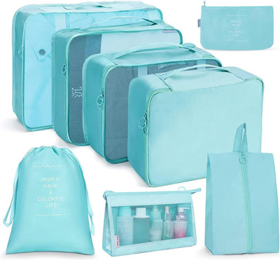 Vidhmahi 8-in-1 Travel Packing Cubes – Clothes, Shoes & Toiletries (Blue)(Blue)