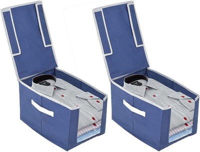wini krafts 2 Premium Shirt Stacker Closet Storage Organizer Box with Clear Window, Attached Lid and handle Blue Pack OF 2(Blue)