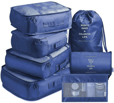 LarihkRetail 7 Set Travel OrganizerBag 3 Packing Cubes + 3 Pouches + 1 Toiletry Organizer Bag(Blue)