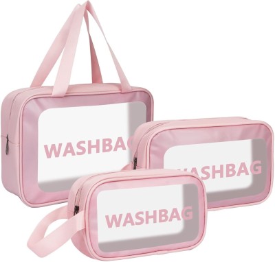 saysha Travel Makeup Pouch Set Cosmetic Organizer Bag for Women Toiletry Storage Kit Travel Toiletry Kit(Pink)