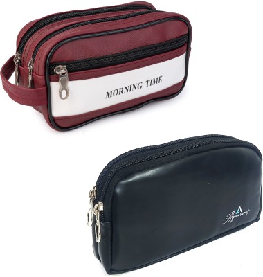 AKG TRADERS Cosmetic Pouch(Black, Maroon)