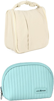 HouseOfCommon Cosmetic Pouch(Beige, Blue)