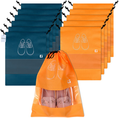 HOMESTIC by Kuber Industries Shoe Pouch(Blue, Orange)