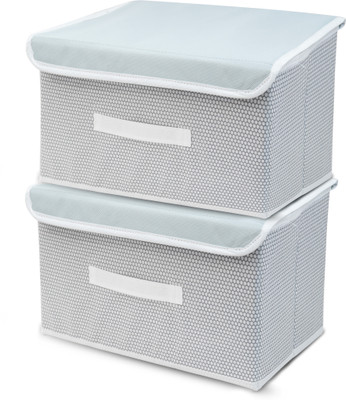 Divin Nylon Non-Woven Storage Box Wardrobe Closet Organizer Foldable Stackable Basket Storage Basket(Pack of 2)