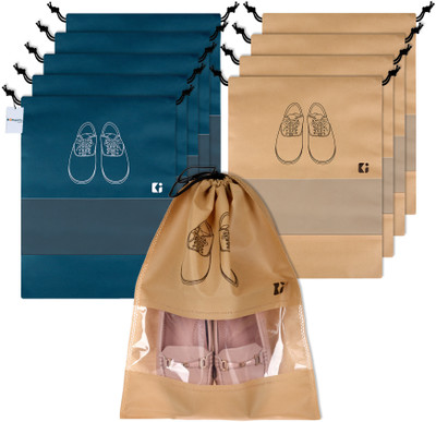 KUBER INDUSTRIES Shoe Pouch(Blue, Beige)