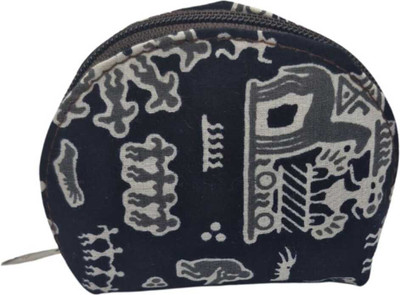 Raangdesi Round Coin Pouch with Ikkat Print Coin Purse