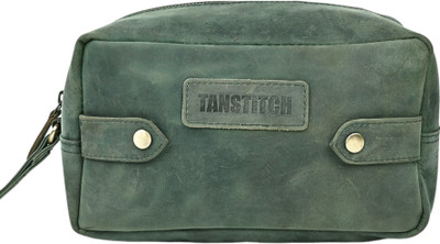 TANSTITCH Full Grain Leather| Toiletry Kit | Water Resistant Inner Fabric Travel Shaving Kit & Bag(Green)