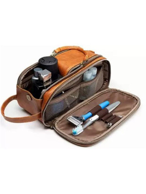 Excite Shoppers Toiletry Pouch for Men & Women - Waterproof PU Leather Pouch (Brown) Travel Shaving Kit & Bag(Brown)