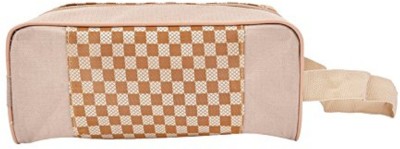 PSH Checkered Polyester Made Beige Shaving Pouch For Men Travel Shaving Bag(Beige)