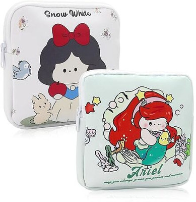 Velvetone Multiuse Cartoon Print Cotton Pouch Sanitary Napkin Storage Bag Travel Toiletry Kit(Multicolor)