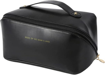 The Stitch Tale Waterproof PU Leather Travel Pouch Makeup Organizer Bag for Women Travel Toiletry Kit(Black)