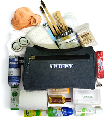 TREKFRIEND All-in-One Travel Essentials Kit – 30+ Items in One Premium Bag Travel Toiletry Kit(Grey)