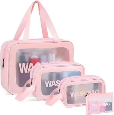 Aepigo Travel Cosmetic Bag Clear Makeup Pouch Set Travel Toiletry Wash Bag For Women Travel Toiletry Kit(Pink)