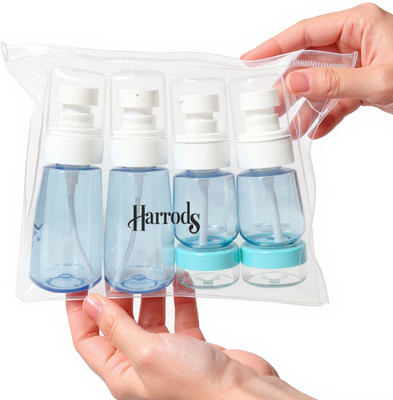 HARRODS 6 Pcs Refillable Bottles Set Leak-Proof Travel Bottles with Clear Pouch Travel Toiletry Kit(Blue)