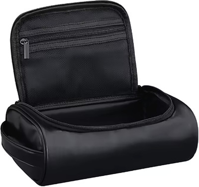 FYNC Waterproof High Capacity Wide Mouth Vegan Leather Travel Toiletry Bag Travel Toiletry Kit(Black)