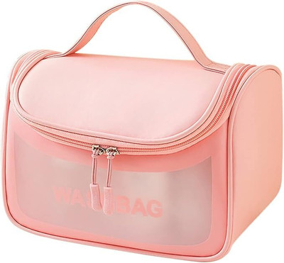 First beauty Waterproof Cosmetic Bag for Women Travel Toiletry Wash Bag with Handle & Zipper Travel Toiletry Kit(Pink)