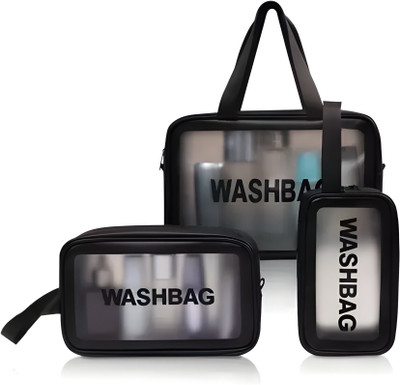 HouseOfCommon Travel Cosmetic Bag Clear Makeup Pouch Set Travel Toiletry Wash Bag For Women Travel Toiletry Kit(Black)