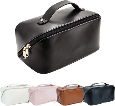 Virtuous Travel Waterproof PU Leather Cosmetic Makeup Side Zipper Bag Pouch Travel Toiletry Kit(Black)