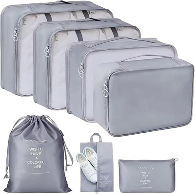 JEERZONE 7 Set Packing Cubes Bags- 4 Clothes Space Saving & 3 Pouches Travel Toiletry Kit Travel Toiletry Kit(Grey)