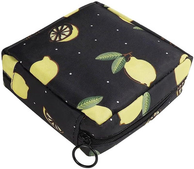HOUSE OF QUIRK Sanitary Napkin Storage Bag, Menstrual Pad Bag with Zipper-Black Lemon Travel Toiletry Kit(Black)