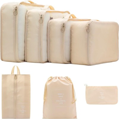 HJLSE Stylish Organizer 7 Set Packing Cubes Bags - 4 Clothes Space Saving & 3 Pouches Travel Toiletry Kit(Beige)