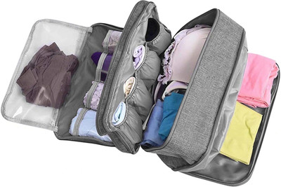 SHUANG YOU 3 Layer Lingerie Toiletry Travel Bag for Storage of Bra Underwear Cosmetics Travel Toiletry Kit(Grey)