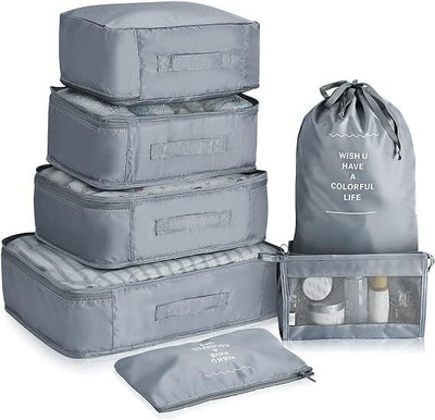 ALMURAT 7 Pcs Travel Organizer Pouch Packing Cubes for Clothes Space Savers Travel Toiletry Kit(Grey)