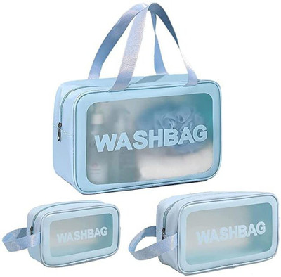 Rhydin Blue Multipurpose Clear Cosmetic Travel Wash Bag Toiletry Makeup Organizer Bag Travel Toiletry Kit(Blue)