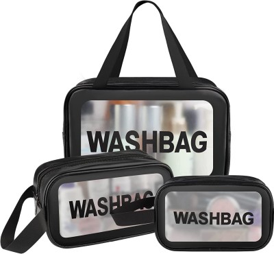 Akhuratha 3 PCS Zipper Cosmetic Travel Toiletry Makeup Wash Bag Organizer Carry Pouch Set Travel Toiletry Kit(Black)