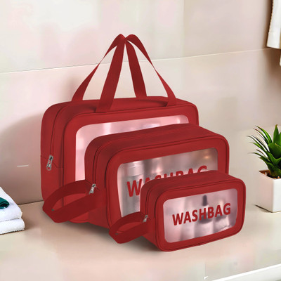 KUBER INDUSTRIES Soft Leather Makeup Organizer Bag with Zip & Hand Strap | Maroon Travel Toiletry Kit(Maroon)