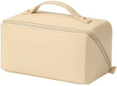 LOVHIDE Premium Makeup Bag,Large Capacity,Waterproof Portable Pouch Flat Toiletry Bag Travel Toiletry Kit(Beige)