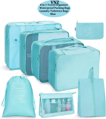 vnz 8-Pcs Travel Organizer Bags for Clothes,Toiletries Space Saver Travel Pouches Travel Toiletry Kit(Blue)