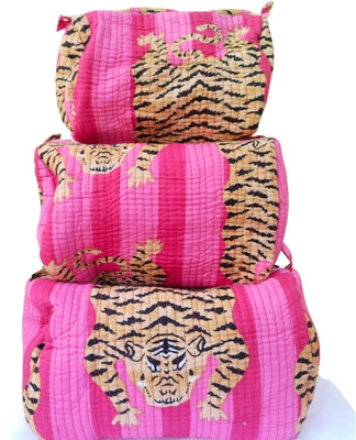 leo inventories Cotton Toiletry Bag Pack of 3 (8, 9, & 10 inch) Waterproof With 4 Pockets Travel Toiletry Kit(Pink)