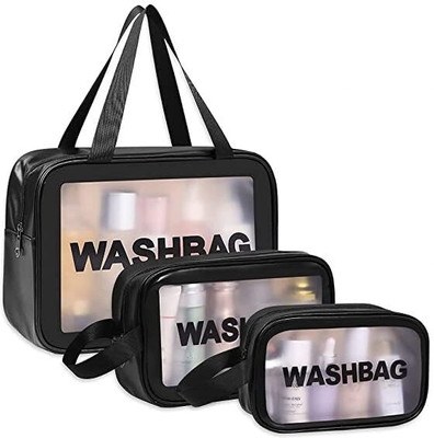 Sanchi Creation Washbag Travel Makeup Pouch Set Toiletry Bag Cosmetic Organizer Bag Kit Set of 3 Travel Toiletry Kit(Black)