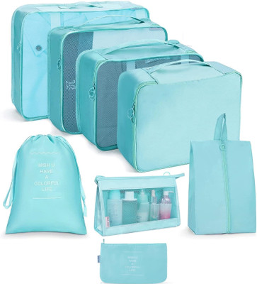 LOVHIDE 8 in 1 Travel Organizer Waterproof Packing Cubes Cosmetic Luggage-Storage Bags Travel Toiletry Kit(Blue)