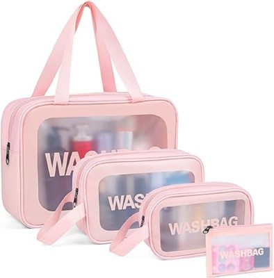 PINZOR Travel Cosmetic Bag Clear Makeup Pouch Set Travel Toiletry Wash Bag For Women Travel Toiletry Kit(Pink)