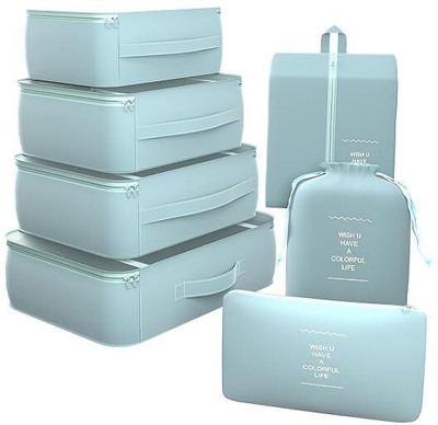 LOVHIDE 7in 1 Travel Packing Cube Set,Luggage Organizer Bags for Clothes,Shoes&Toiletry Travel Toiletry Kit(Blue)