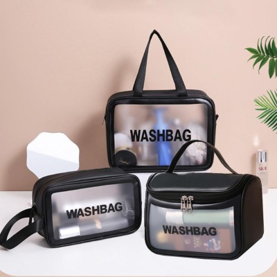Trendegic Zipper Cosmetic 3 PCS Travel Toiletry Makeup Wash Bag Organizer Carry Pouch Set Travel Toiletry Kit(Black)
