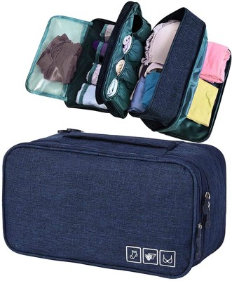SKutirX Folding Cosmetic, Underwear, Bra Lingerie Socks Waterproof Navy Blue Pouch Bag Travel Toiletry Kit(Blue)