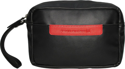 SWISS MILITARY Jacob Black PU Leather Toiletry Bag with Front Pocket & Zipper Closure Travel Toiletry Kit(Black)