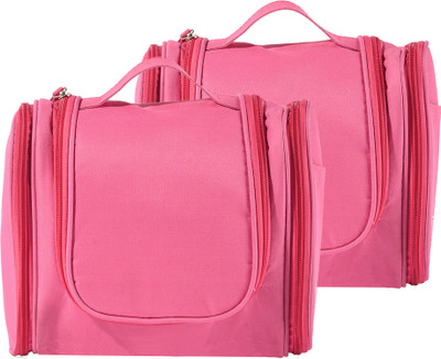 KUBER INDUSTRIES Pack of 2 Unisex Travel Toiletry Pouch with Zip & Hanger | YJ-14-PNK | Pink Travel Toiletry Kit(Pink)