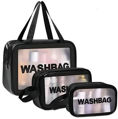 MOLDLIF Wash Bag Cosmetic Case Set of 3 | Makeup Storage Pouch for Women Girls (Purple)(Black)