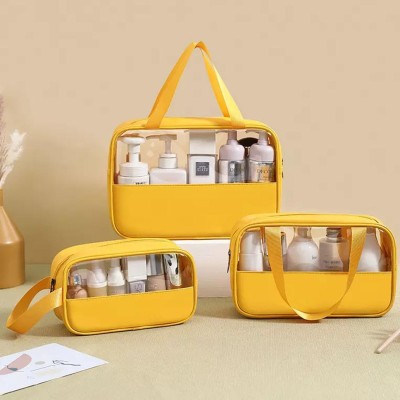 Rossella PVC Zipper Cosmetic Makeup Storage Wash Bag Organizer Carry Pouch Set 3 PCS Travel Toiletry Kit(Yellow)