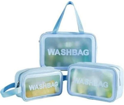 JRS TRADERS 3 PCS Zipper Cosmetic Travel Toiletry Makeup Wash Bag Organizer Carry Pouch Set Travel Toiletry Kit(Blue)